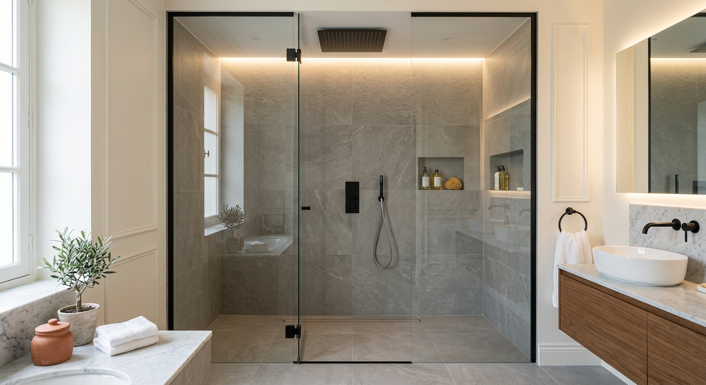 Installation de salle de bain moderne avec douche à l'italienne à Courbevoie